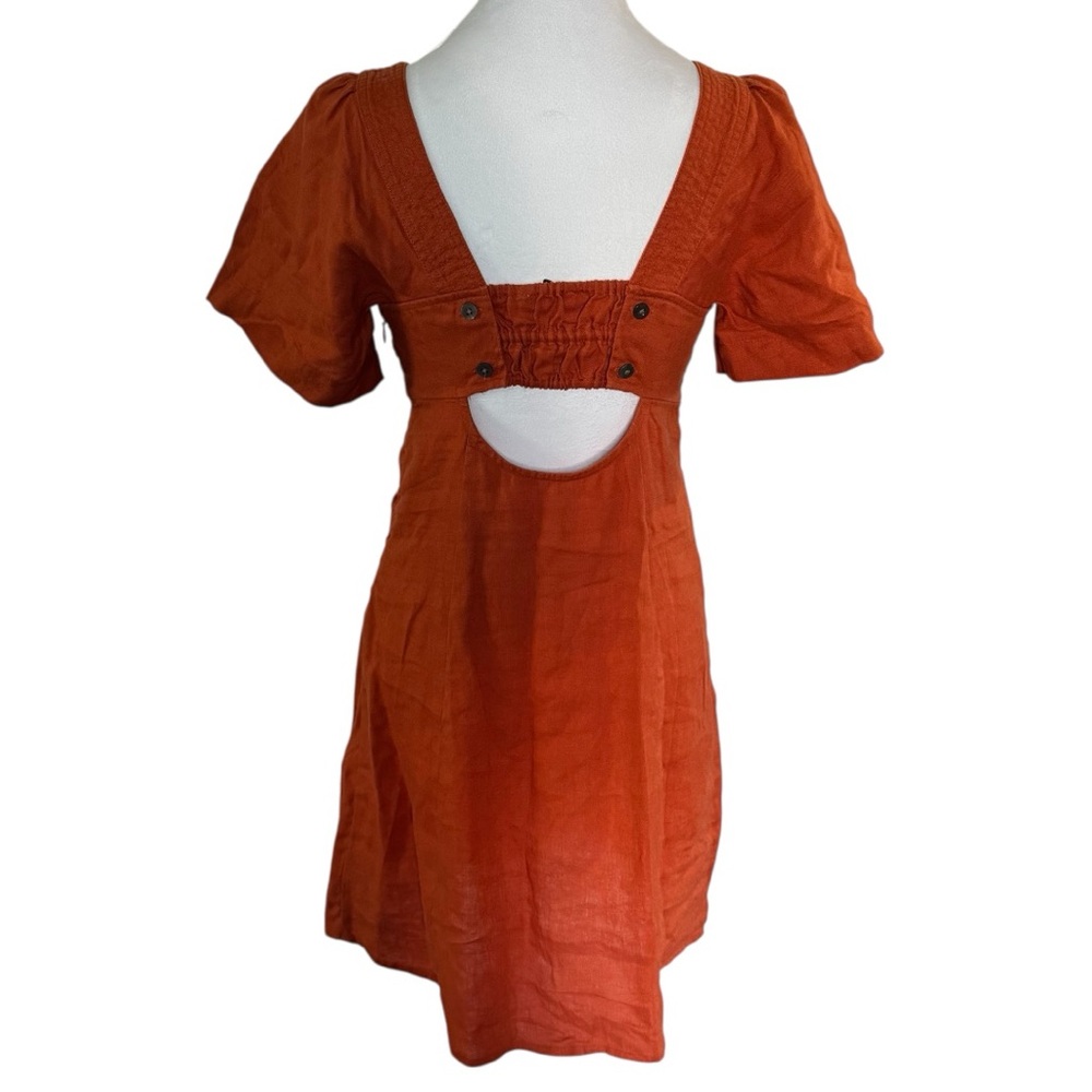 Madewell Linen Square Neck Mini Dress Dark Copper Size 0 - Picture 7 of 12